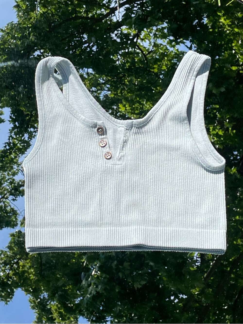 Light Sage Ribbed Crop Tank with Button Detail